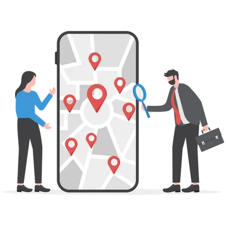 Businessman Searching For Location On Mobile Phone Map Illustration