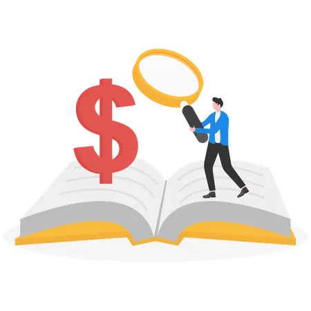 Businessman searching for money book  Illustration