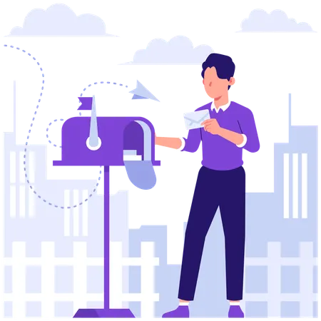 Businessman searching for newsletter  Illustration
