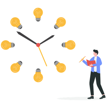 Businessman searching for opportunities in hot air balloon light bulb  Illustration