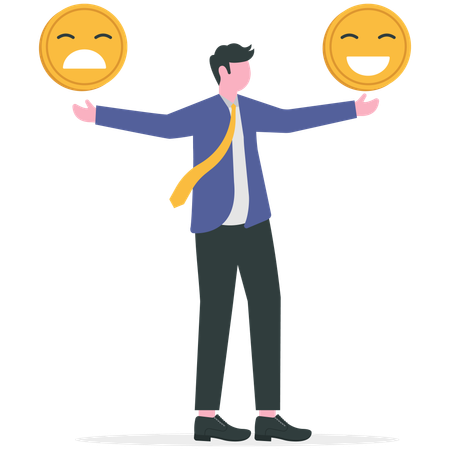 Businessman searching for positive emotion  Illustration