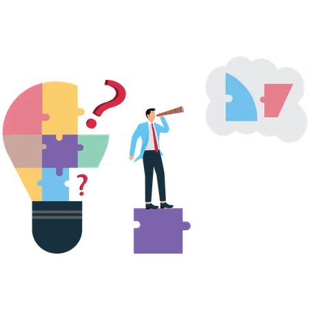 Businessman Searching for Puzzle Pieces  Illustration