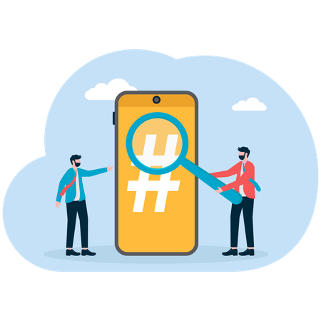 Businessman searching for social media tag  Illustration
