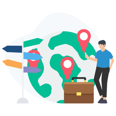 Businessman searching for travel direction  Illustration