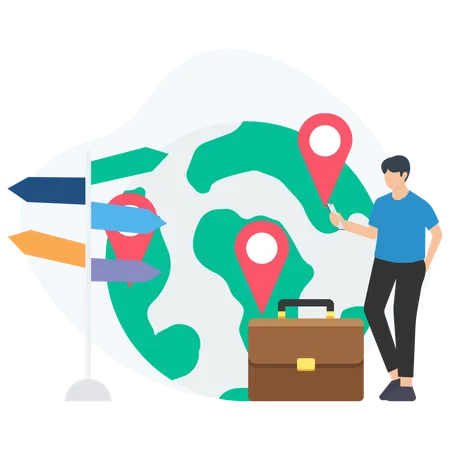 Businessman searching for travel direction  Illustration