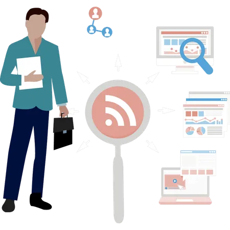 Businessman searching for wi-fi signal  Illustration