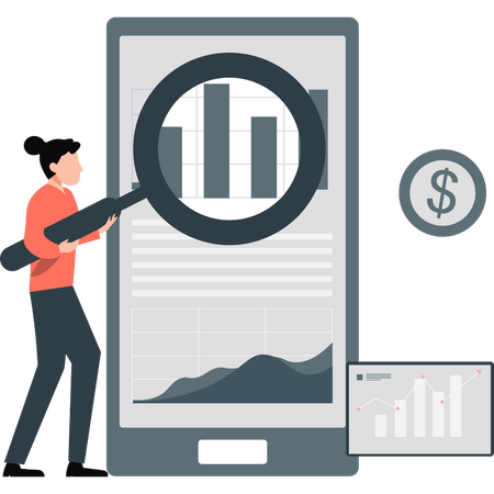 Businessman searching in business graph data  Illustration