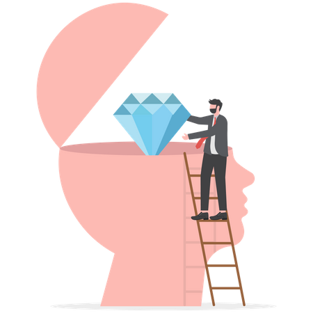 Businessman searching innovative ideas in his mind  Illustration