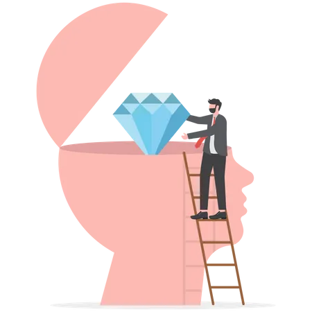 Self Discovery Succeed Finding Valuable Diamond Inside His Head Finding Yourself Searching For Self Value Vector Illustrator Illustration