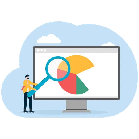 Businessman searching pie chart  Illustration