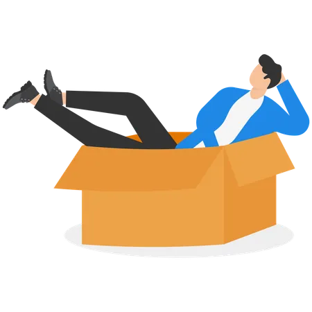 Businessman seated inside a box  Illustration