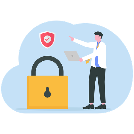 Businessman secures cloud data  Illustration
