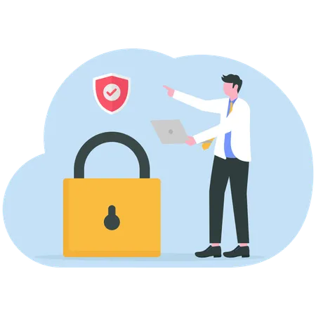 Businessman secures cloud data  Illustration