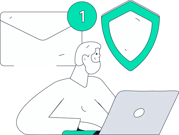 ビジネスマンがハッキングからメールデータを保護  イラスト