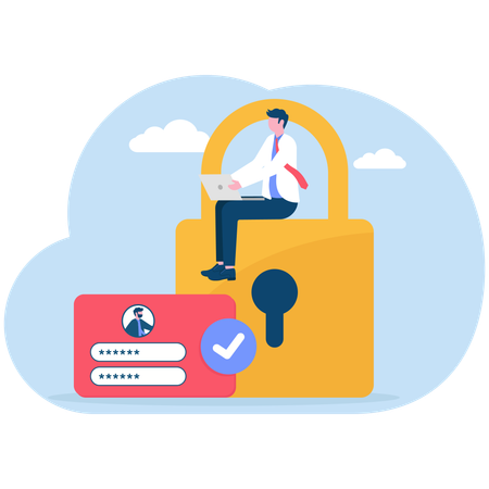 Businessman secures his account  Illustration