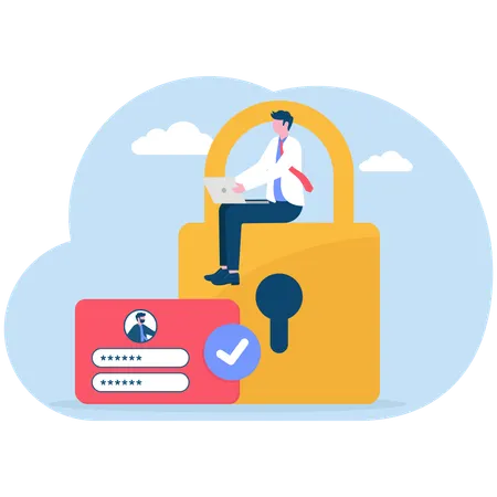 Businessman secures his account  Illustration