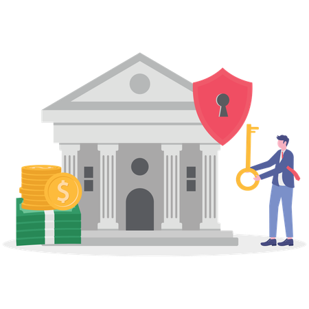 Businessman secures his bank deposits  Illustration
