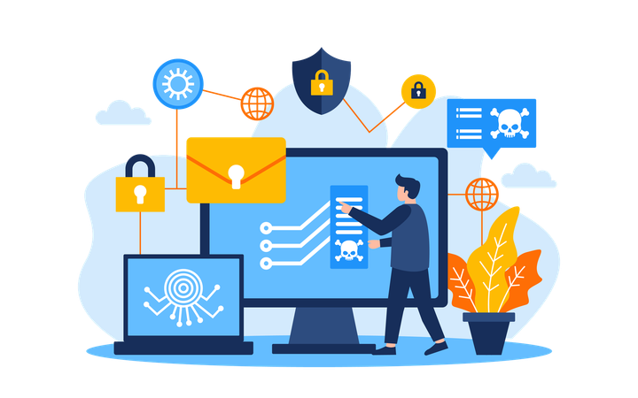 Businessman secures his confidential data  Illustration