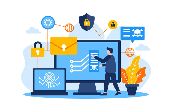Businessman secures his confidential data  Illustration