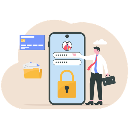 Businessman secures his online account  Illustration