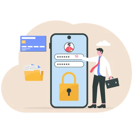 Businessman secures his online account  Illustration