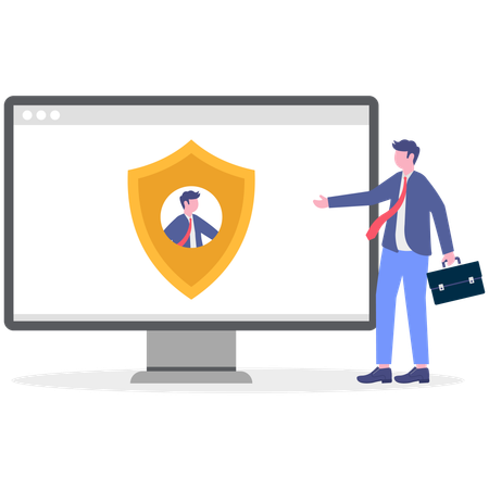 Businessman secures his online profile  Illustration