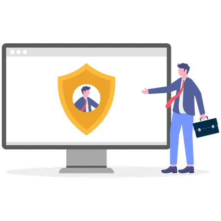 Businessman secures his online profile  Illustration