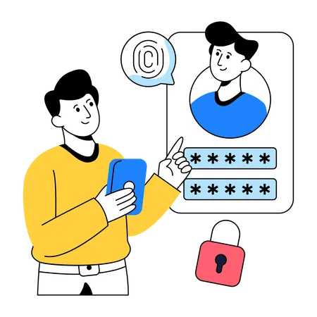Businessman secures online Profile  Illustration