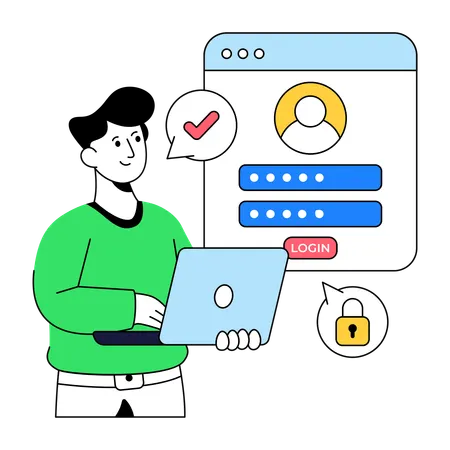 Businessman Secures online Profile  Illustration
