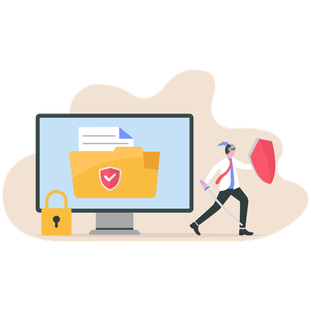 Businessman secures system against attack  Illustration