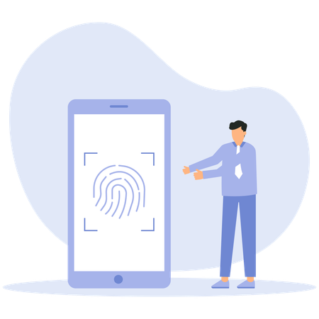 Businessman securing his mobile with fingerprint  Illustration