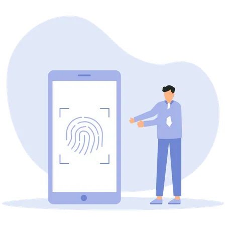 Businessman securing his mobile with fingerprint  Illustration