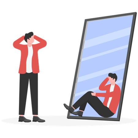 Businessman See Himself Failure in Mirror  Illustration