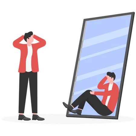 Businessman See Himself Failure in Mirror  Illustration