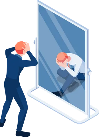 Businessman See Himself Failure in The Mirror Illustration