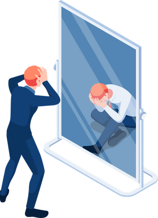 Businessman See Himself Failure in The Mirror  Illustration