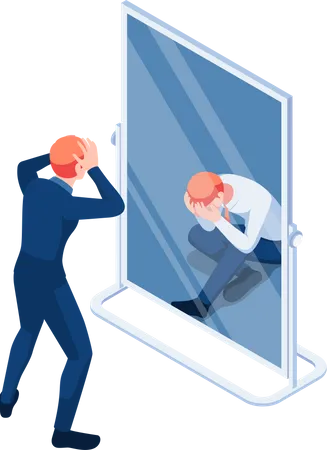 Businessman See Himself Failure in The Mirror  Illustration