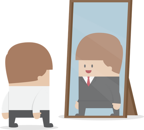 Businessman see his successful future in the mirror Illustration