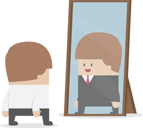 Businessman see his successful future in the mirror Illustration