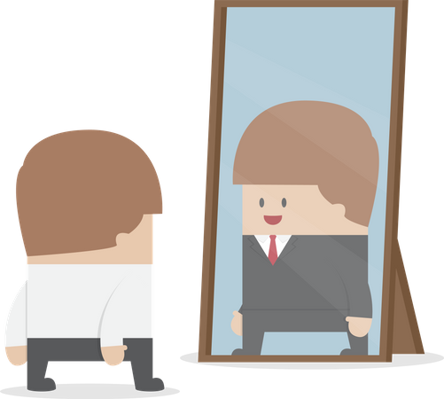 Businessman see his successful future in the mirror  Illustration