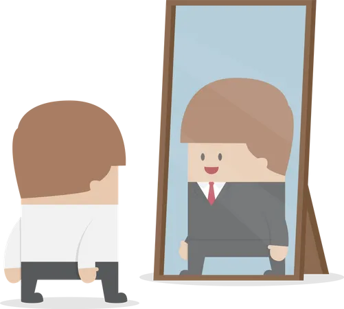 Businessman see his successful future in the mirror  Illustration