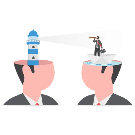 Businessman see lighthouse and thinking career opportunity  Illustration