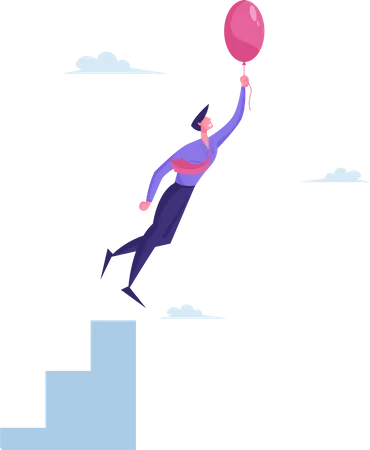 Business Man Flight Adventure Career Growth And Escaping Crisis Businessman Character Flying With Air Balloon In Air Inspiration Progress And Creative Solution Concept Cartoon Vector Illustration Illustration