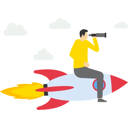 Concepts Of Seeking Success A Businessman With Big Question Mark Looking Through Binoculars For New Business Ideas Curiosity Exploring The Unknown Looking For New Business Solutions Or Opportunities Illustration