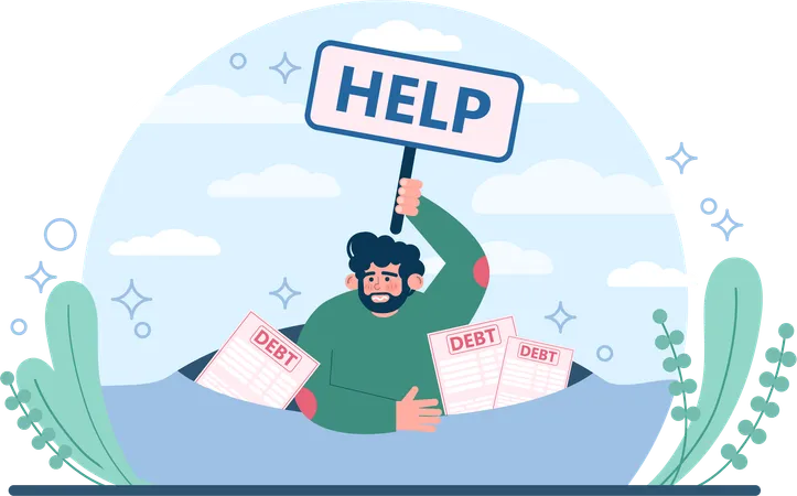 Businessman seeks help against debts  Illustration