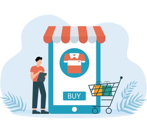 Businessman sees at Shopping App  Illustration