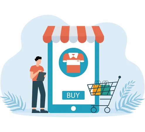 Businessman sees at Shopping App  Illustration