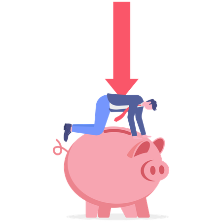 Businessman sees downfall in income  Illustration