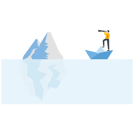 Businessman sees glacier with telescope  Illustration