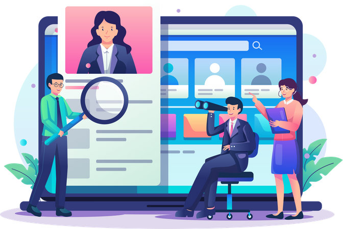 Businessman selecting employees online  Illustration